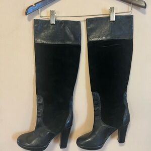 Cool,  Black Leather & Suede Knee-High Boots with retro vibe